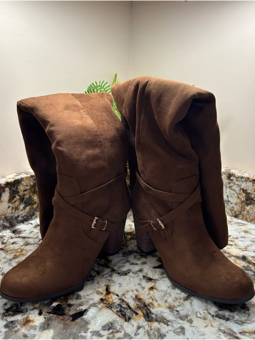 Madden Girl Daallas Brown Over-the-Knee Slouch Boots with Buckle Strap